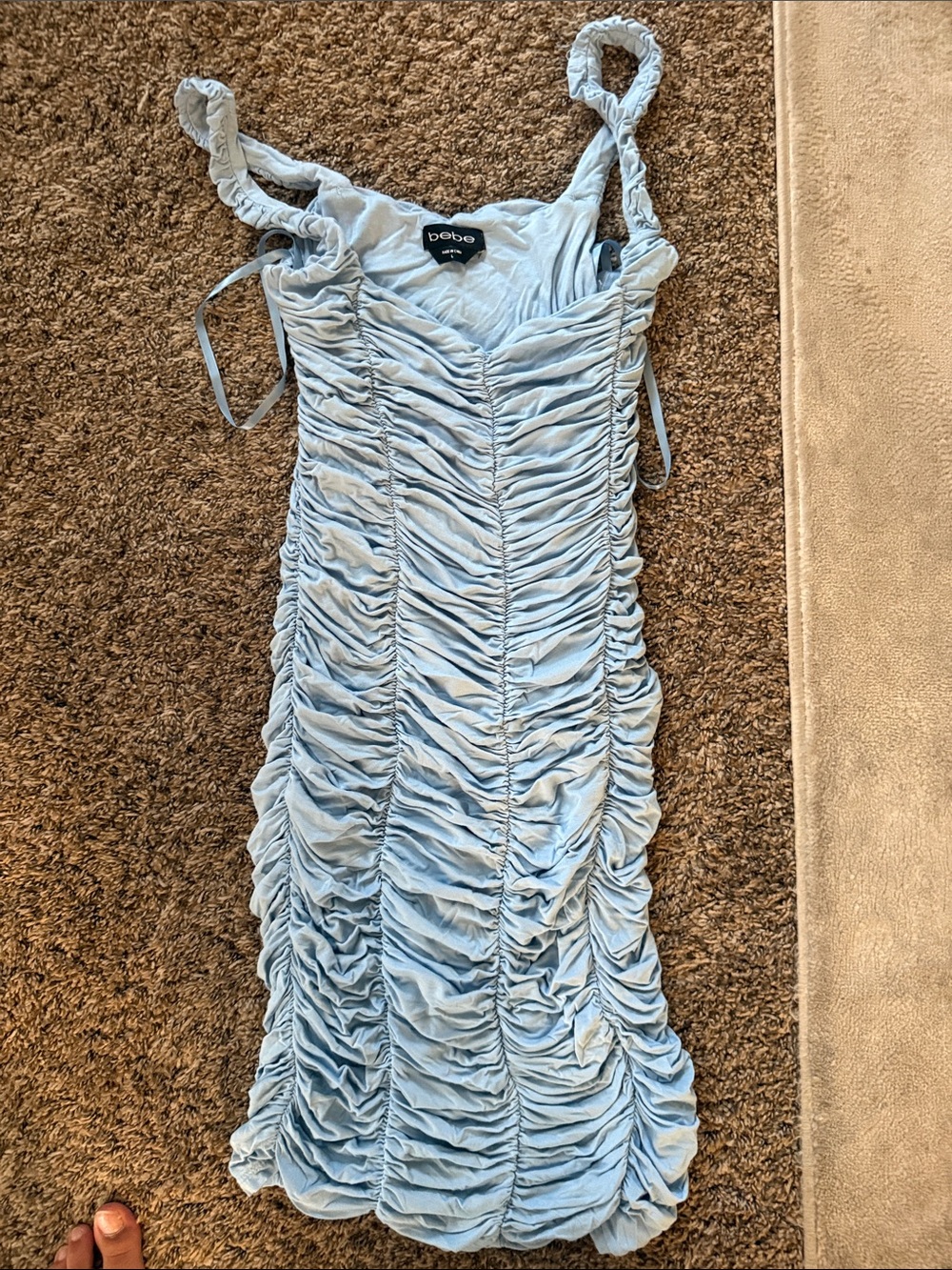 bebe Sky Blue Ruched Mini Dress